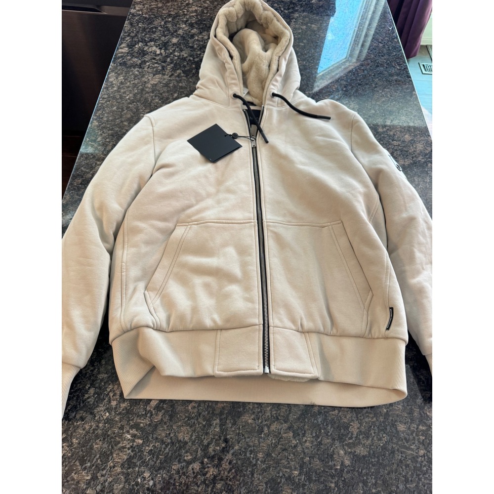Moose‎ Knuckles Classic Bunny 3 Hoodie Alabaster Faux Fur Zip Up XL M32MS600 NEW